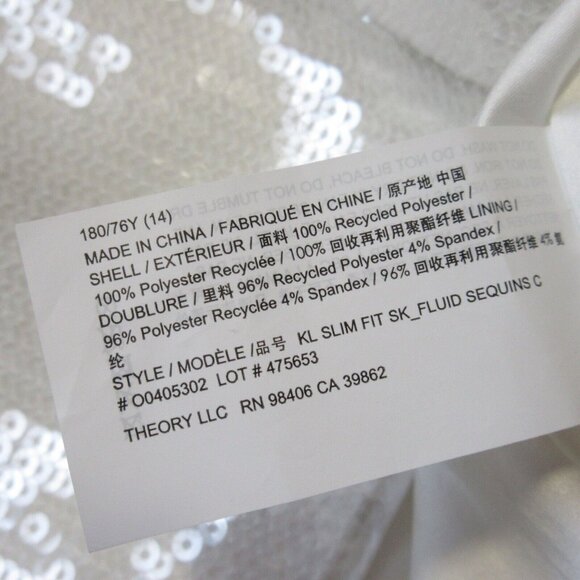 NWT Theory Knee Length Slim Fit Pencil in White Fluid Sequins Skirt 14 $345 - Picture 6 of 7